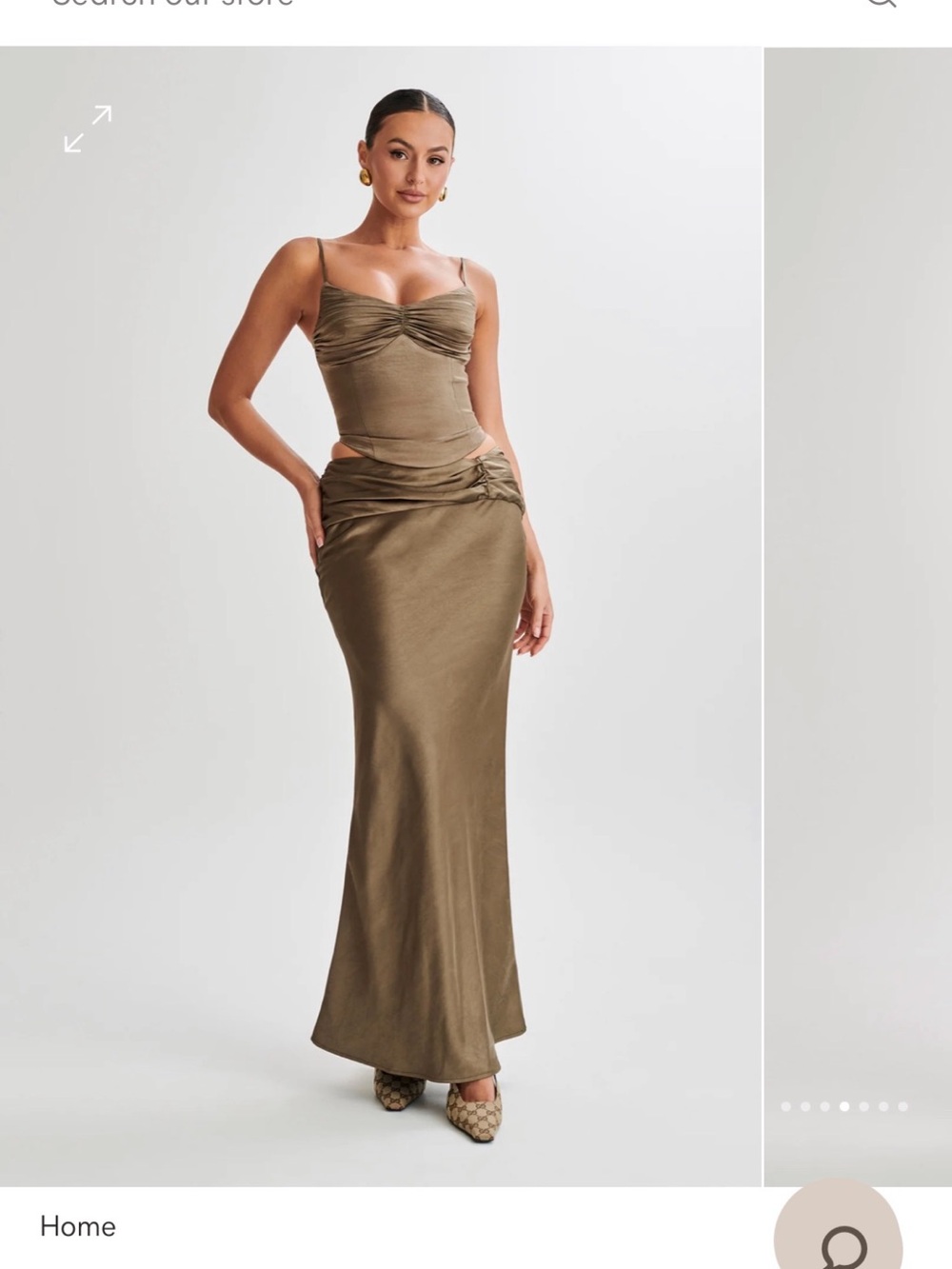 Satin Ruched Bodice Maxi 2 Piece Set in Olive